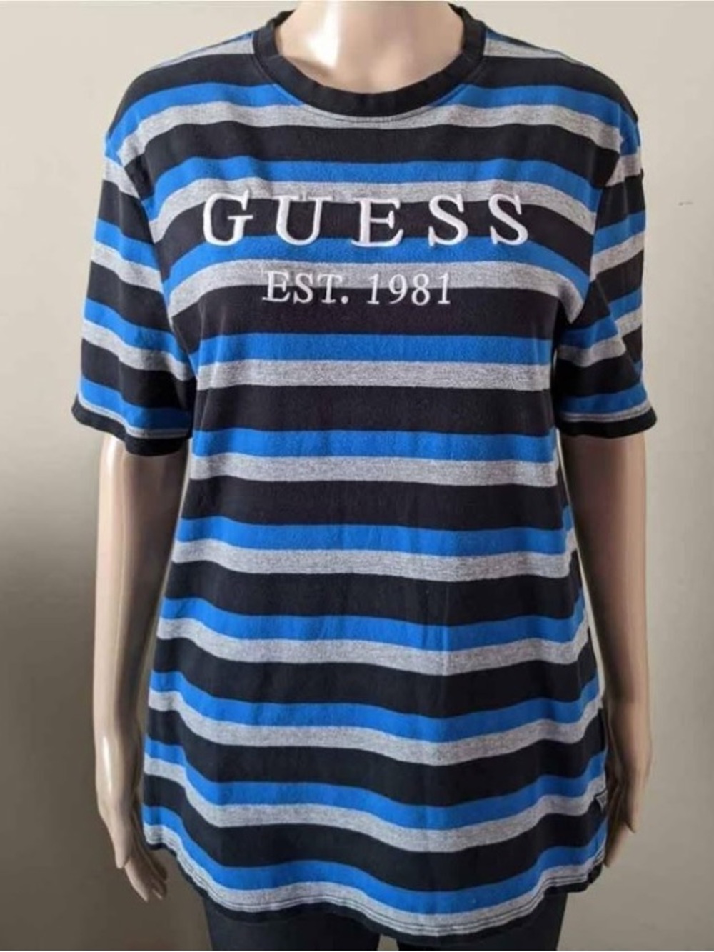Guess Embroidered Striped Logo Tee, size medium